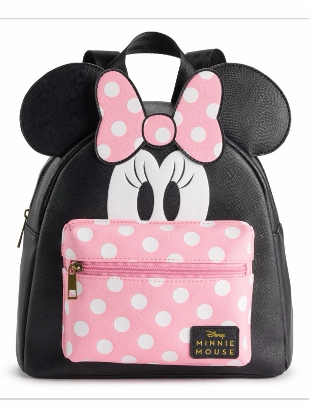 Disney Minnie Mouse Black and Pink Polka Dot Mini Backpack with Minnie Ears